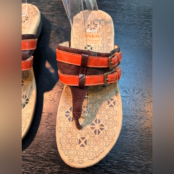 Dr. Andrew Weil Size 7 Leather Orthaheel Comfy Sandals Flip Flop Brown Orange - Picture 4 of 9